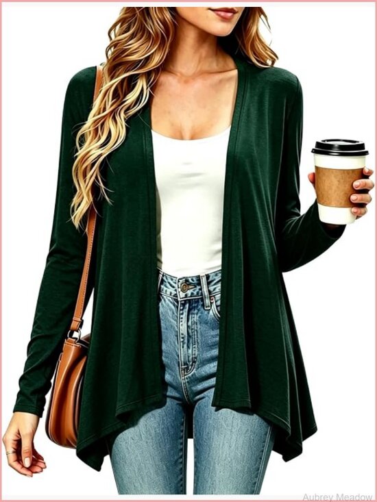Sweaters - Lightweight Long Sleeve Knit Cardigan with Pockets Open Front S-3XL